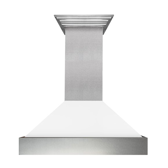 ZLINE Hotte de Cuisinière Murale en Acier Inoxydable Satiné à Conduits de 36 Po avec Coque Blanche Mate (8654WM-36)