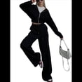 thumbnail image 2 of Conjunto Deportivo para Mujer: Sudadera con Capucha y Cremallera de Larga con Pantalones de Color Liso con Cordones - Conjunto de Dos Piezas Negro M, 2 of 6