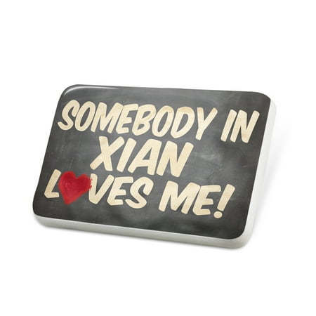 Porcelein Pin Somebody in Xian Loves me, China Lapel Badge – NEONBLOND