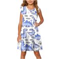 thumbnail image 2 of Toddler Girls Easter A Line Dress Summer Ruffle Sleeve Cute Animal Print Midi Sundress Outfit For Kids Blue 5-6 Years, 2 of 7