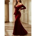 thumbnail image 4 of EIMELI Femmes Rétro Velours Robe Cocktail Manches Longues Décolleté Plissé Bodycon Parti Swing Robe, 4 of 6