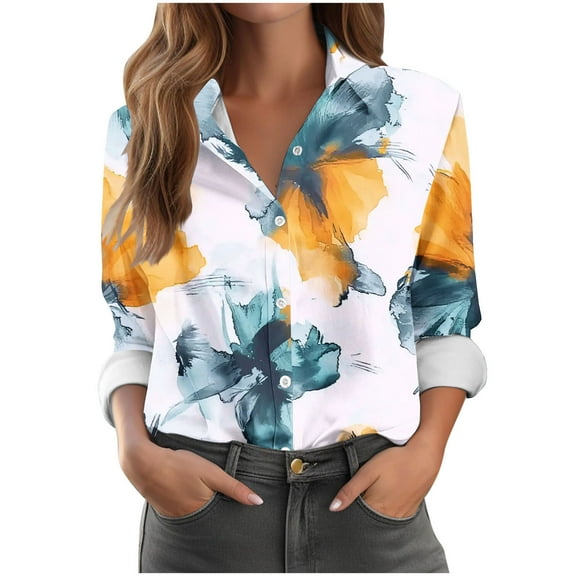 VerPetridure Hawaiian Button Down Shirts for Women Dressy Casual Hawaiian Shirts Long Sleeve Boho Tops Trendy Floral Tropical Summer Ladies Clothes