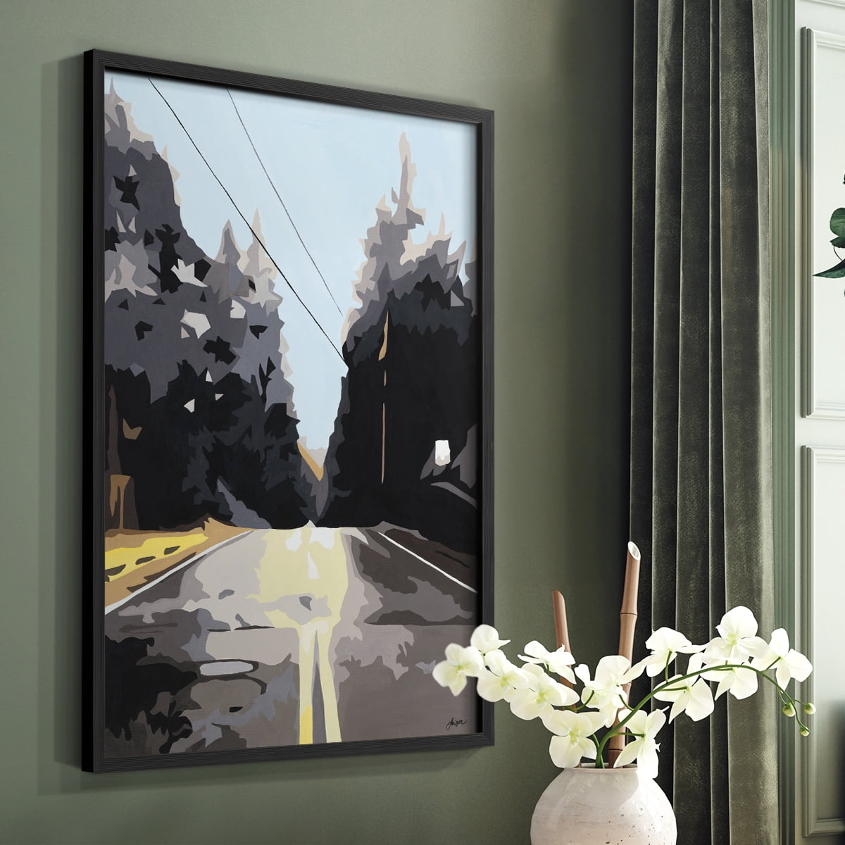 THE ROAD LESS TRAVELED Framed Print in Black Solid Wood Framed Print No Nail Hanging