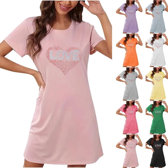 Sakmal Moomoo Nightgownss for Women Love Valentines Lightweight Short Sleeve Mumu Dress Short Heart Print Womens Nightgown L