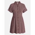 thumbnail image 5 of Time and Tru Women's Linen Blend Pleated Mini Shirtdress with Short Sleeves, Sizes XS-XXXL, 5 of 5