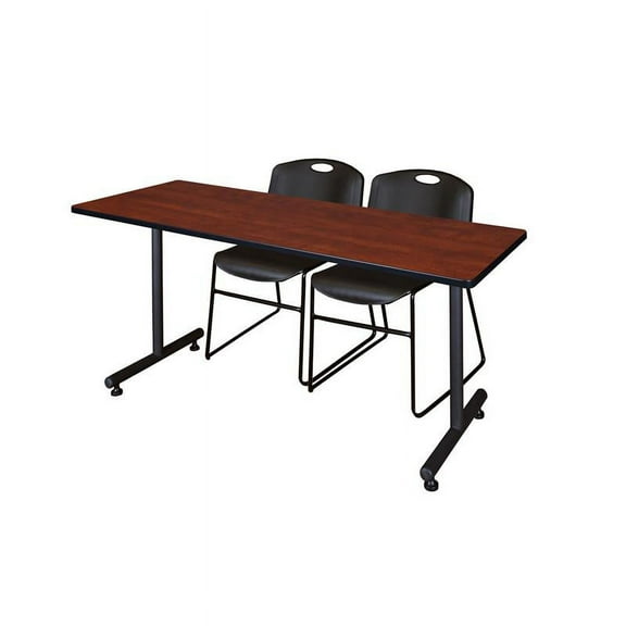 60" x 30" Kobe Training Table- Cherry and 2 Zeng Stack Chairs- Black