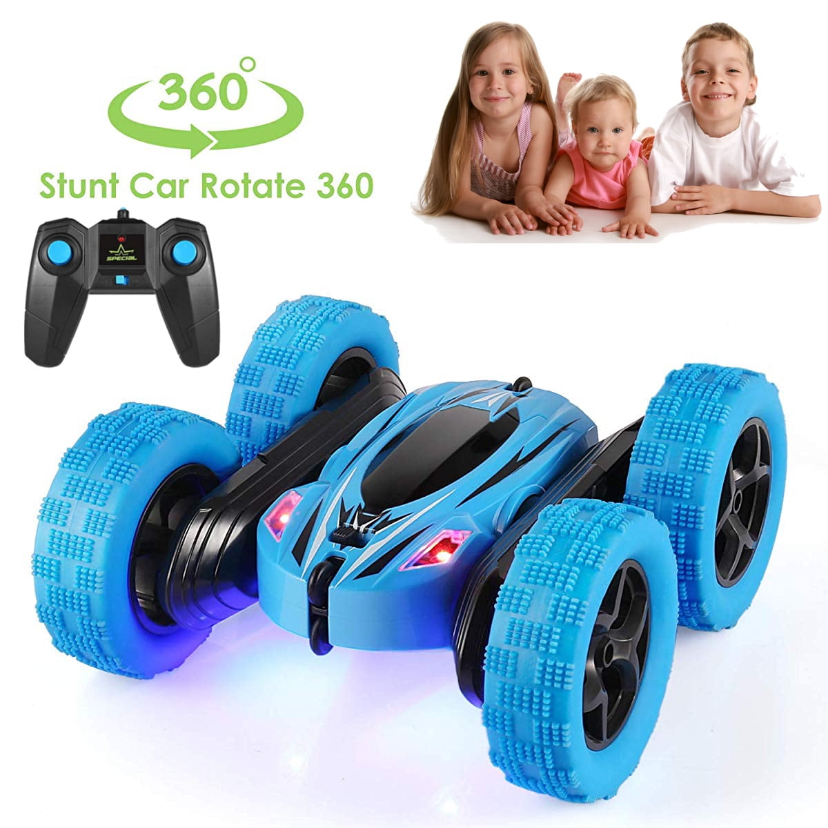 Wireless Remote Control Toy Car Double faced Car Green Telecar 360