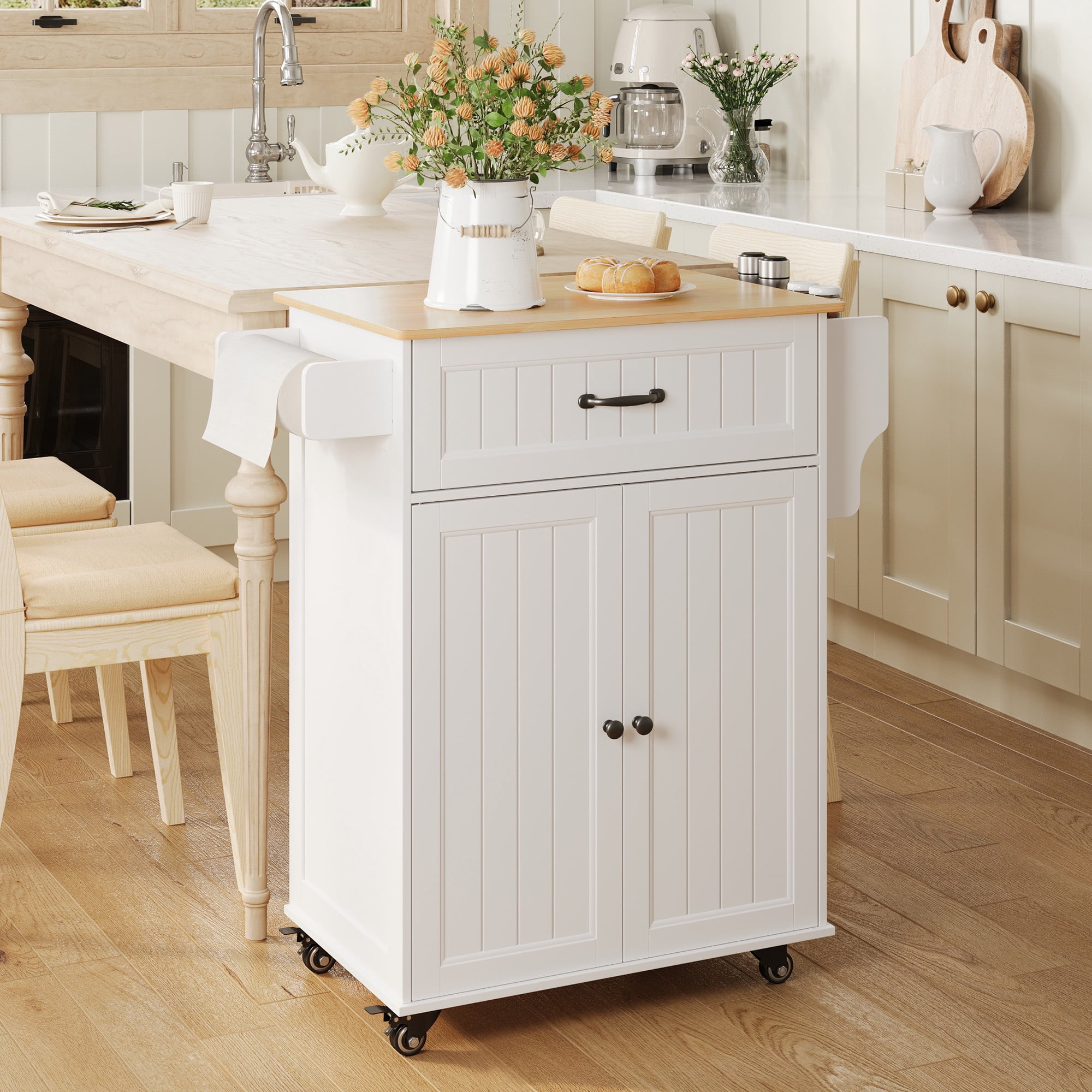 Asofer 33.6" Kitchen Island Cart with Storage, Adjustable Shelf & Drawer, for Dining Room, White