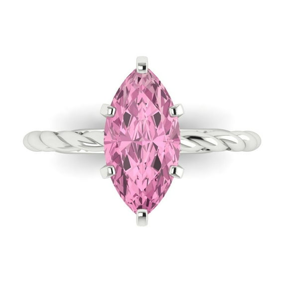 2 ctw Solitaire Anniversary Ring for Women | Marquise Cut Simulated Pink Diamond | Hyperallergenic Solid 14K White Gold