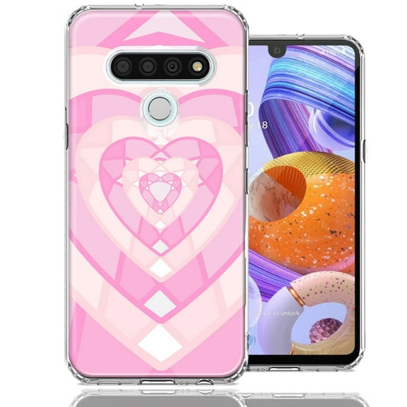 MUNDAZE For LG K51 Pink Gem Hearts Design Double Layer Phone Case Cover