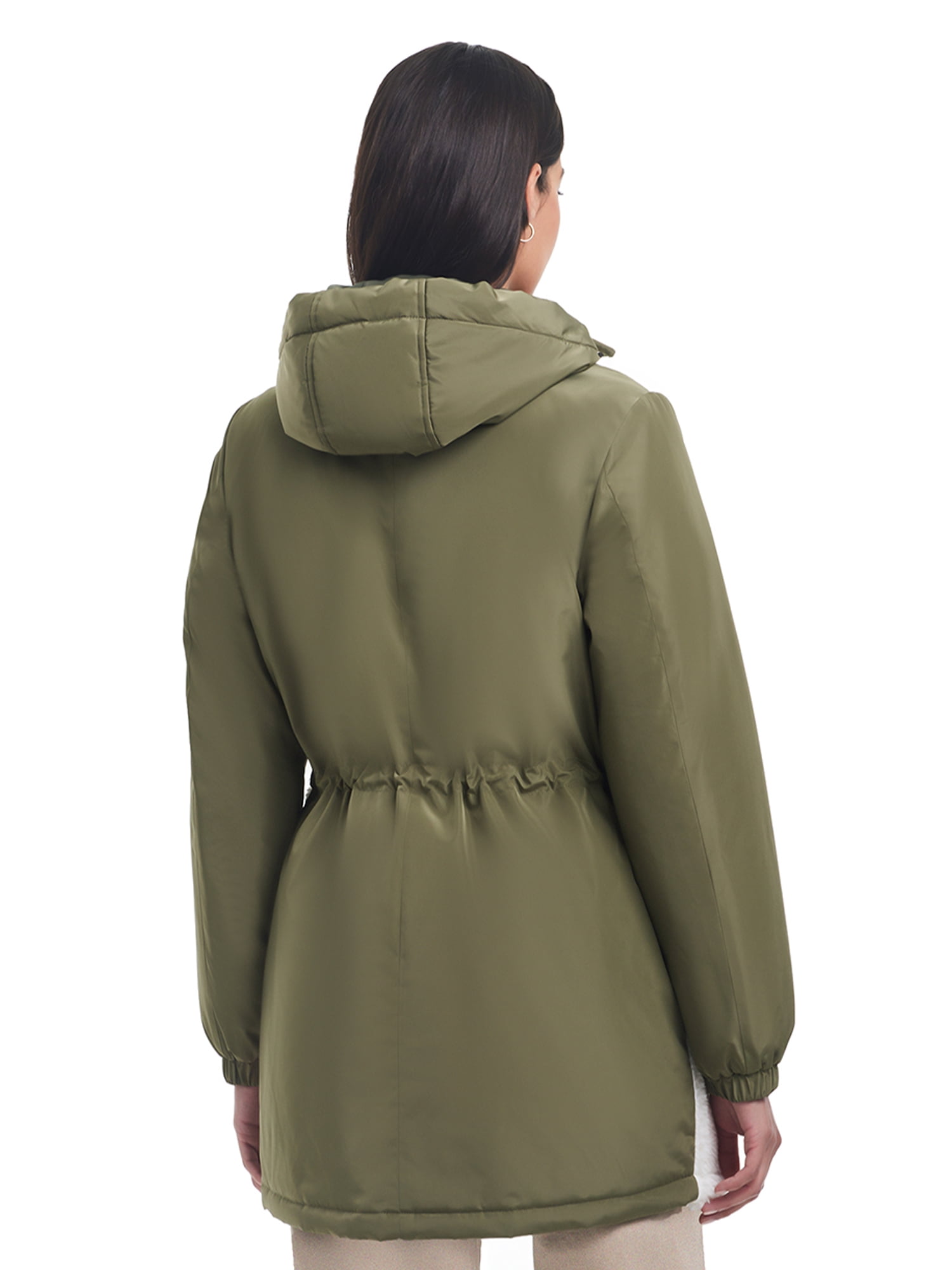 Sam & Libby Ladies Long Sleeve Mid-Length Parka with Sherpa Panels