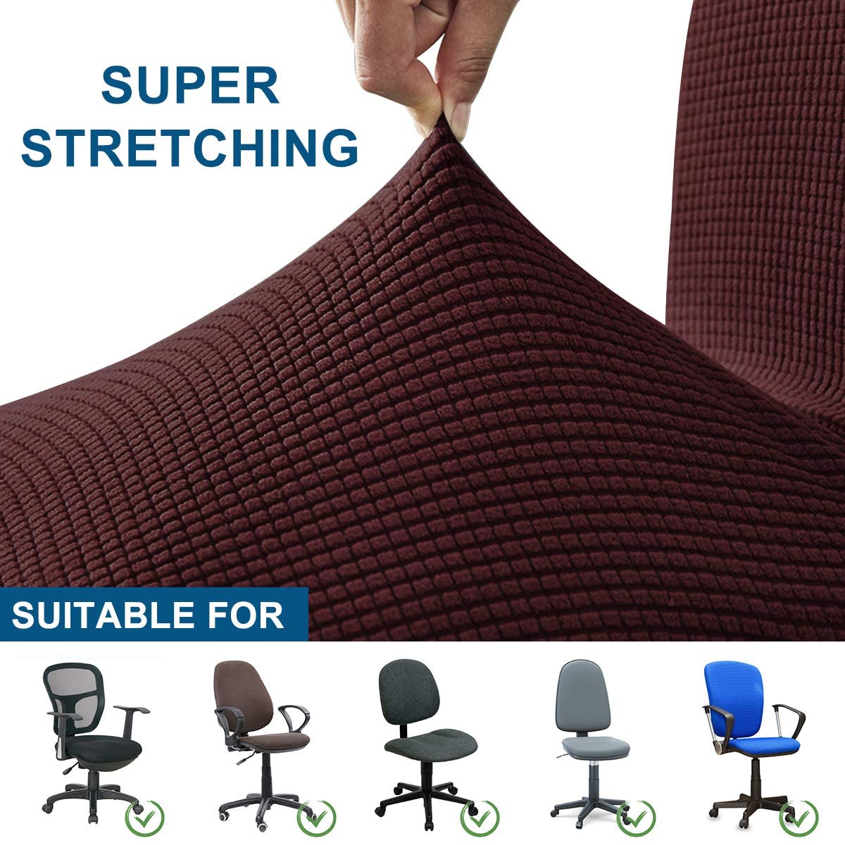 Office Chair Cover 2 Piece Stretchable Computer Office Chair Covers Universal Chair Seat Covers Stretch Rotating Chair Slipcovers Washable Spandex Desk Chair Cover Protectors - image 5 of 7