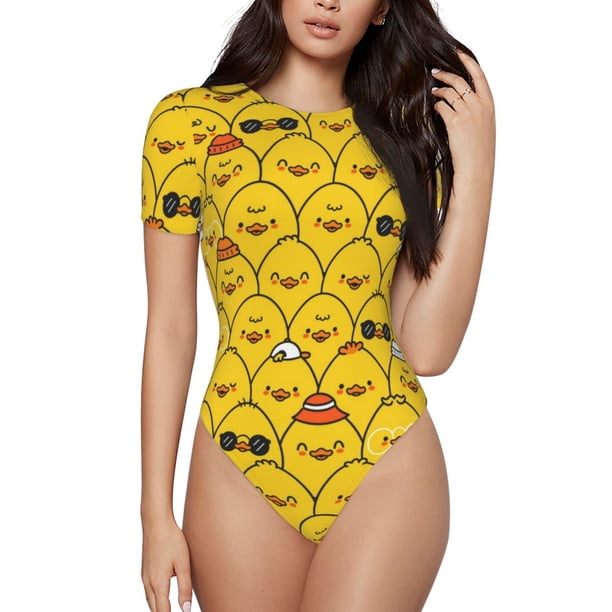 Fotbe Cute Funny Chicken Body de Mujer con Cuello Redondo y Mangas Cortas, Sin Mangas Ajustado, Suave, Cómodo y Básico-X-Large