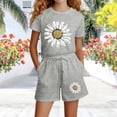 thumbnail image 5 of BLTIBY Girls Summer Outfits Printed Set Cap Sleeve T Shirt and Elastic Waist Shorts 2 Piece Clothing Sets with Pockets Gray 5-6 Years, 5 of 5