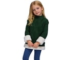 thumbnail image 2 of Rggeeun Girls Child Sweaters Solid Color Knitted Lined Long Sleeve Crew Neck Winter Thermal Soft Cozy Kids Trendy Pullover,Green,4-5 Years, 2 of 4