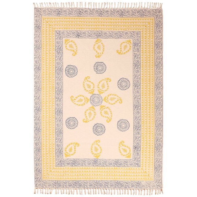 Casavani Pure Cotton Mat Living Room Area Rug, Blue 3x3 Ft
