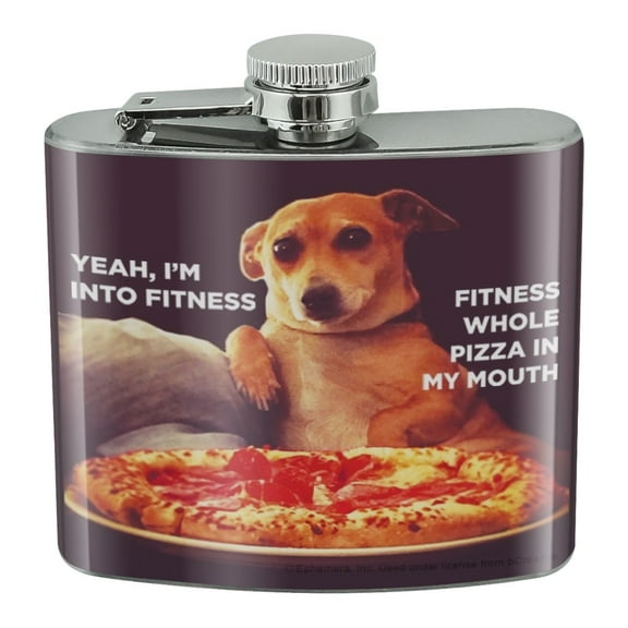 Yeah I'm Into Fitness Whole Pizza in my Mouth Funny Humor Stainless Steel 5oz Hip Drink Kidney Flask