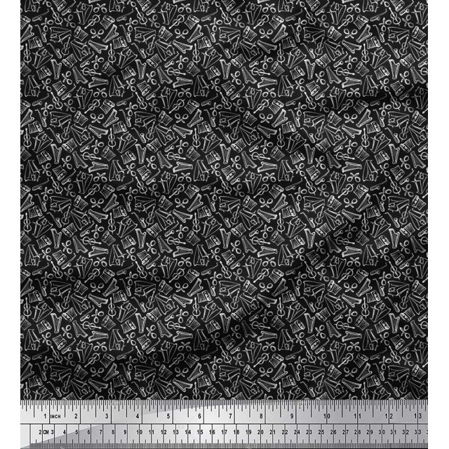 Soimoi Poly Georgette Fabric Guitar,Piano & Saxophone Musical Instrument Print Sewing Fabric Yard 42 Inch Wide
