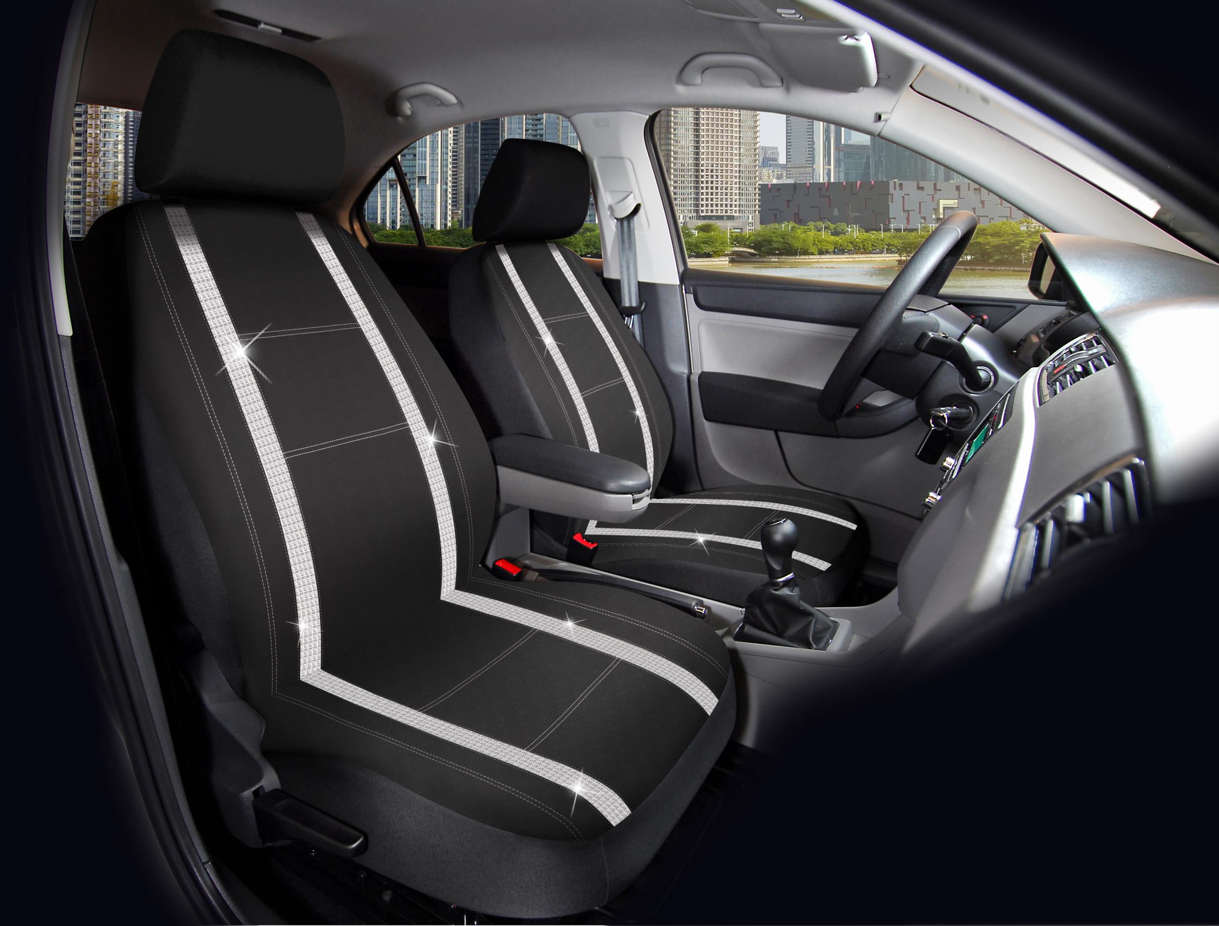 Auto Drive 2 Piece Checker Diamond Front Car Seat Cover Premium Leather Black, 2102SC035