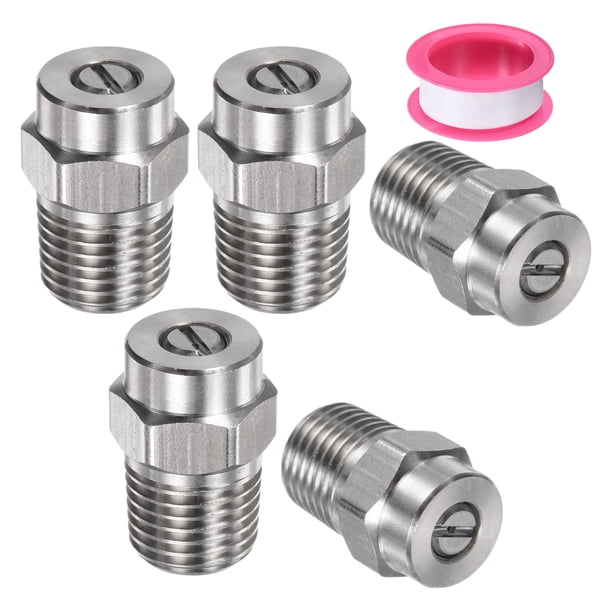 Uxcell 5 Paquete de Consejos de Limpieza de Superficie - 15 Grados 1/4" NPT Macho Boquillas de Lavadora a Presión, Acero Inoxidable con Cinta de Sellado (1.156mm Orificio)
