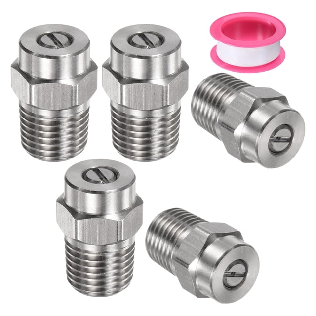 Uxcell 5 Paquete de Consejos de Limpieza de Superficie - 15 Grados 1/4" NPT Macho Boquillas de Lavadora a Presión, Acero Inoxidable con Cinta de Sellado (1.156mm Orificio)