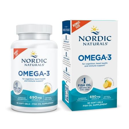 Nordic Naturals Omega-3 Softgels  Lemon  690 mg  Fish Oil  90 Ct
