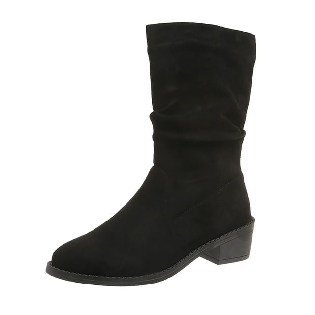 YOUSNH Bottes Mi-Mollet en Daim pour Femmes Mode Automne et Hiver Bottes Confortables pour Femmes Noir 7