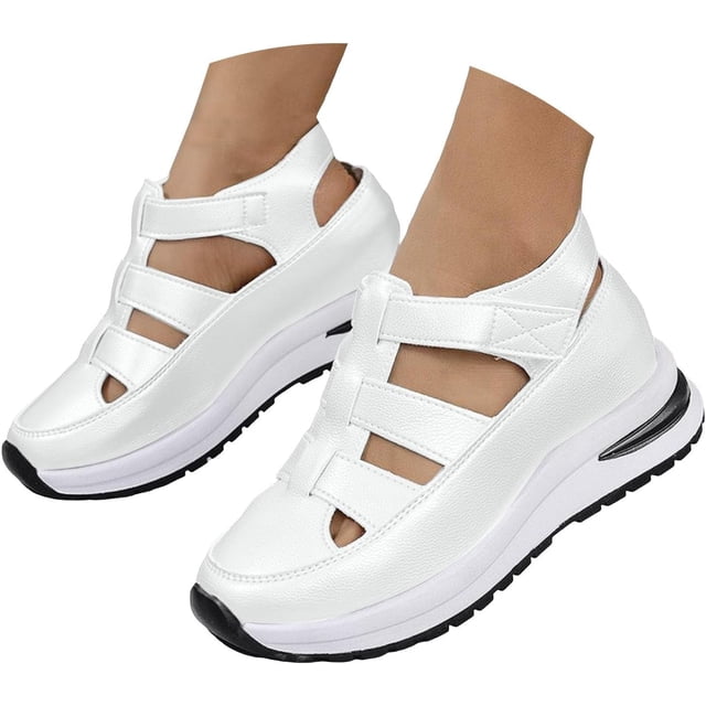 Bootara Women'S Plus Size Hollow-Out Casual Sandals, Closed Toe Platform Sandals Height-Boosting Thick Sole