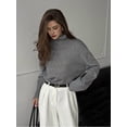thumbnail image 6 of Women'S High Collar Sweater Chunky Long Sleeve Knitted Pullover Trendy Fall Winter Basic Jumper Top Dark Gray L, 6 of 9