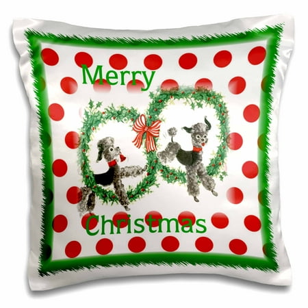 3dRose Image of Poodles On Red Dots Say Merry Christmas - Pillow Case, 16 by (Best Way To Say Merry Christmas)