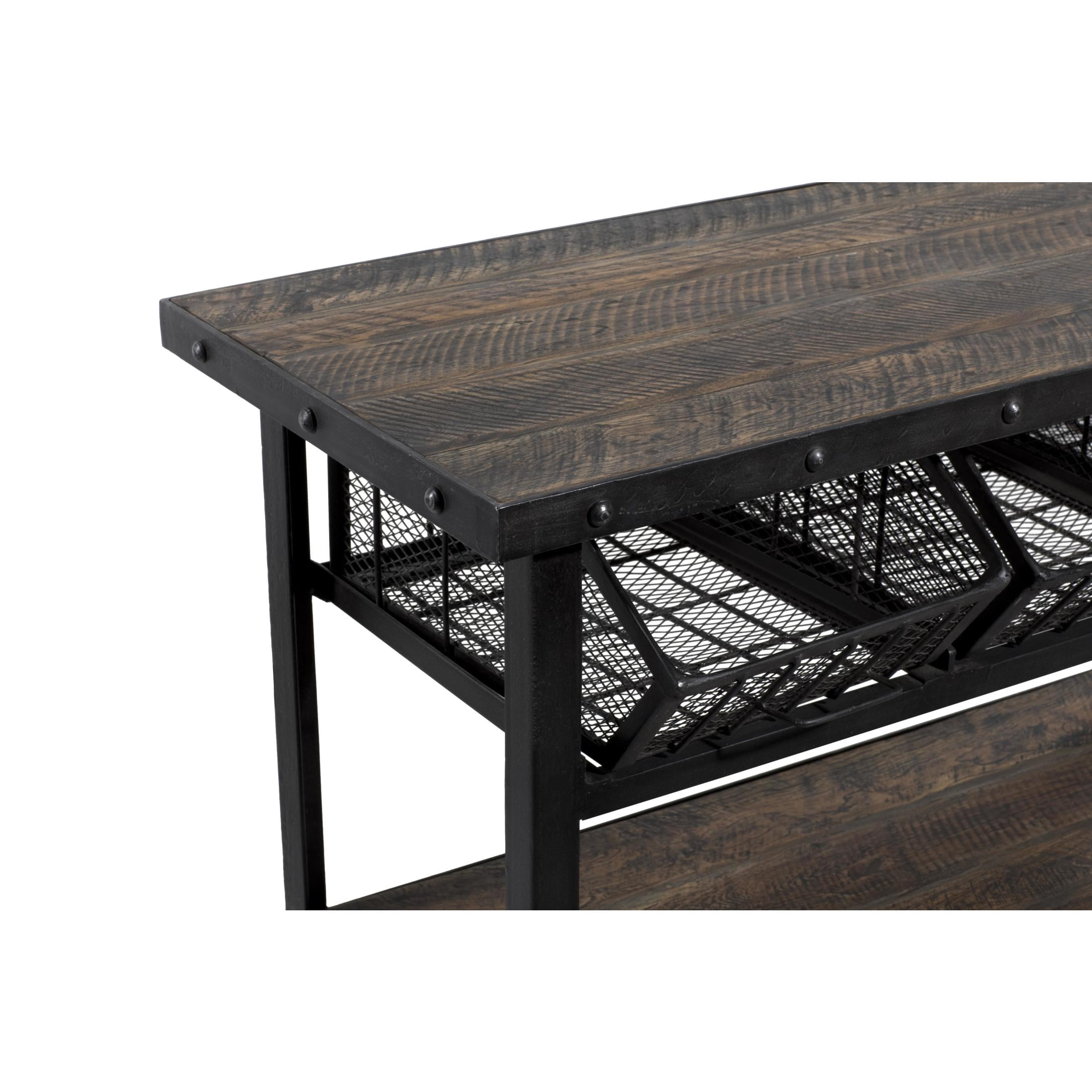 DecMode 48" x 36" Black Metal Industrial Rolling Cart 3 Basket Drawer Console Table, 1-Piece