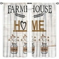 thumbnail image 3 of Farmhouse Kitchen Curtains,Rustic Sweet Love Home Vintage Country Retro Wood Plank Cotton Floral Small Short Window Treatment Drape Tier 2 Panels,42X54 Inch, 3 of 5