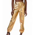 thumbnail image 4 of SWSMCLT Women's Casual Metallic Pants Shiny Hot Dance Casual Pants Long Trousers Halloween Stretch Elastic Waist Yellow Small, 4 of 4