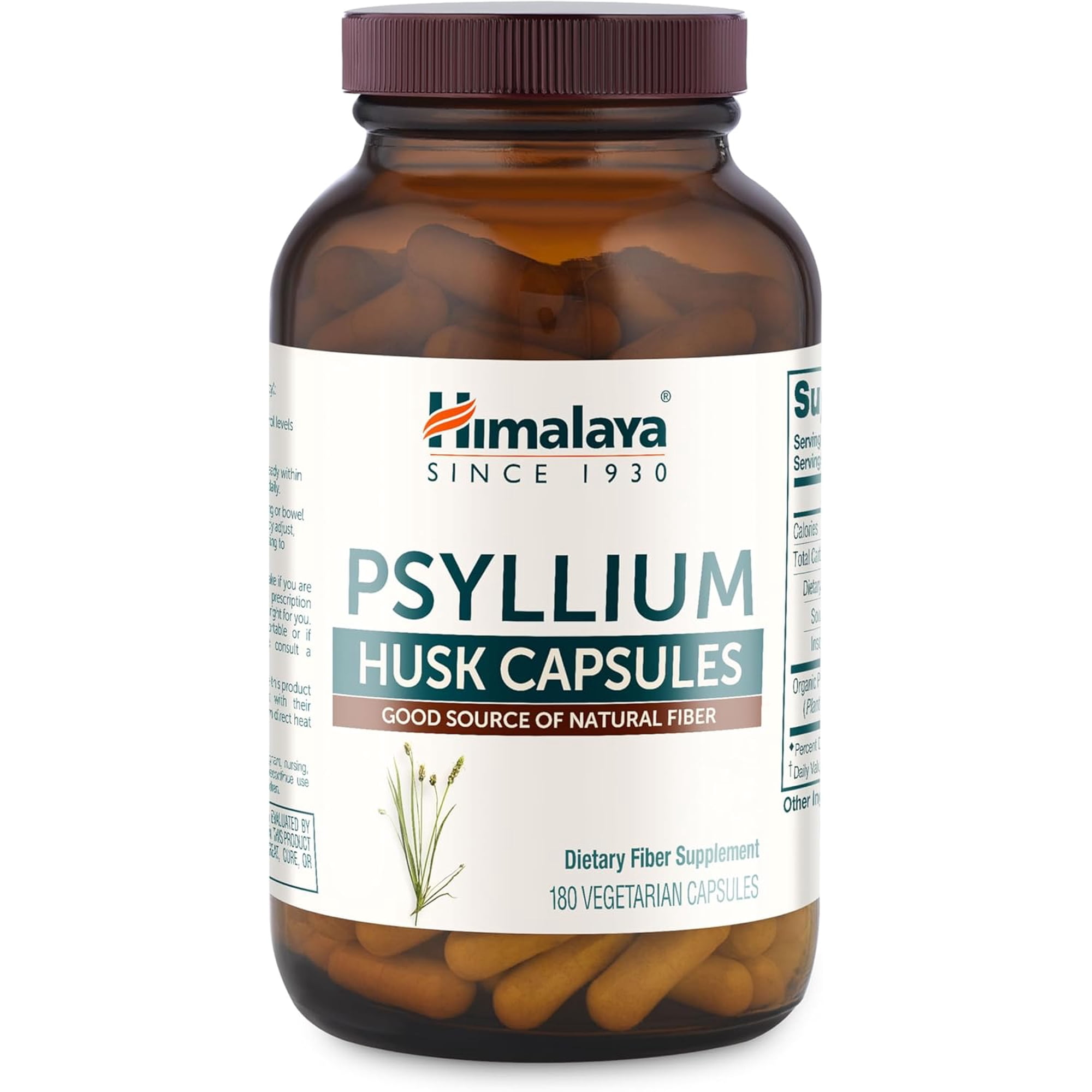 Himalaya Psyllium Husk Capsules, Daily Fiber Supplement for Supporting Digestive Health and Regularity, 180 Capsules