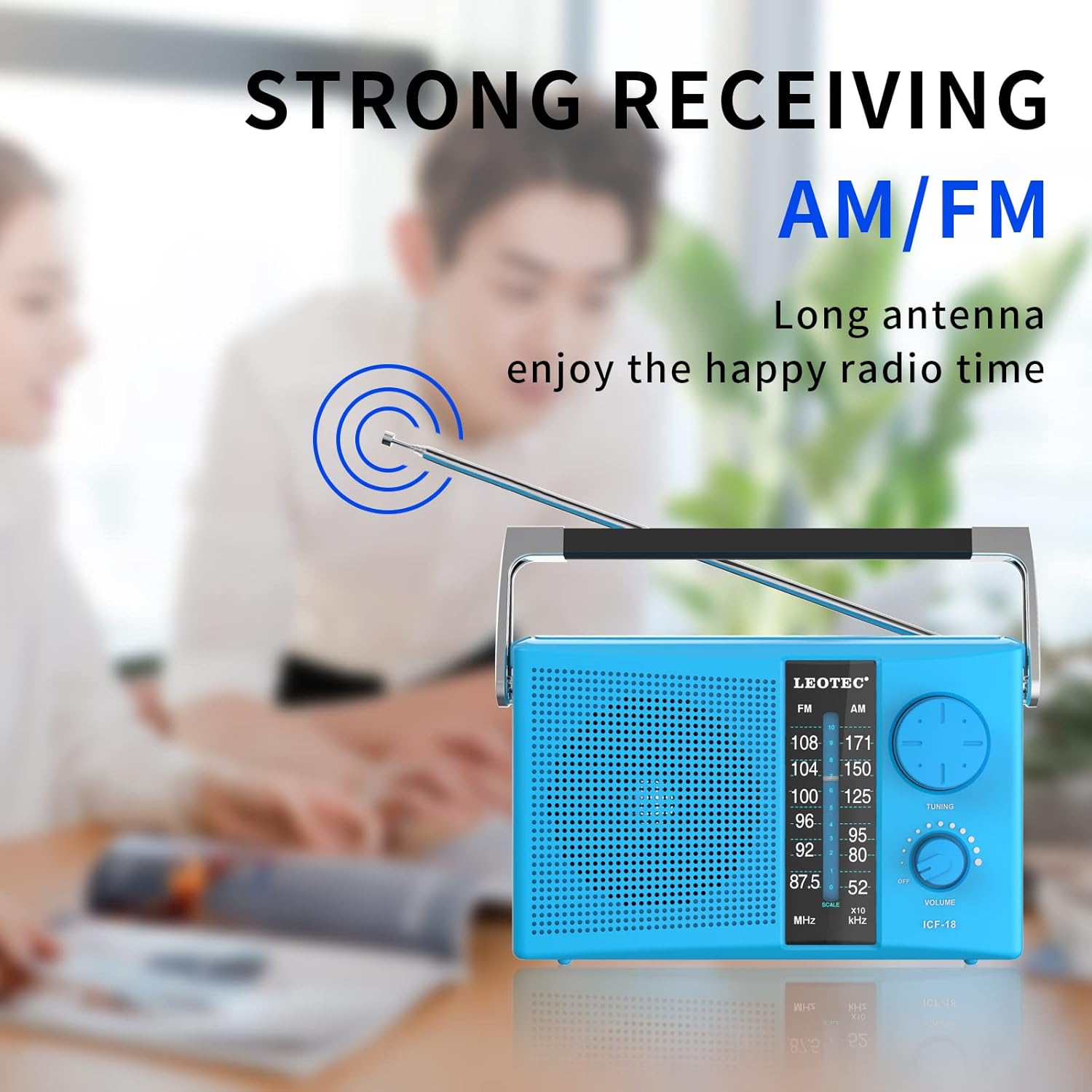 Leotec AM/FM Portable Radio, AC or Battery Powered, Blue photo 6