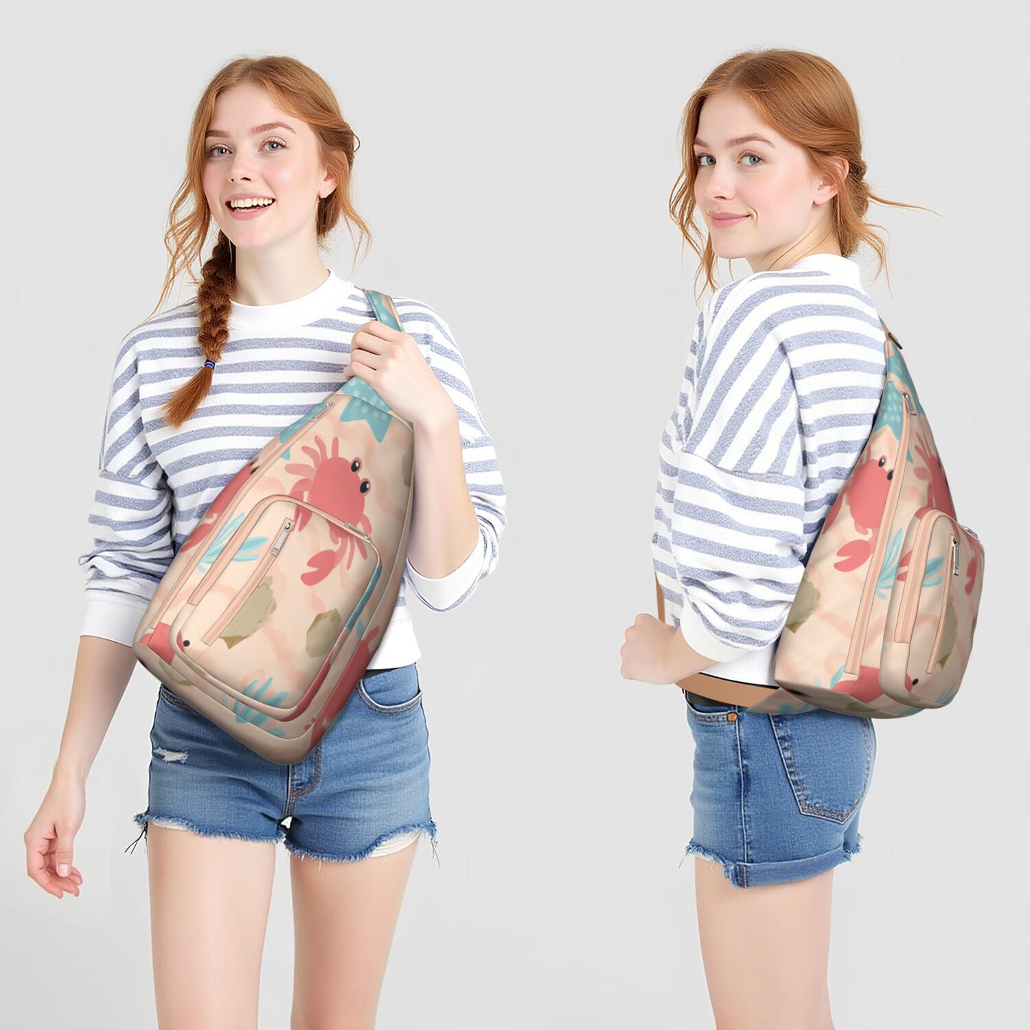 Stylish Chest Sling Bag Marine Adorable Crab Crossbody Shoulder Backpack Adjustable Lightweight Travel Hiking Casual Daypack for Unisex