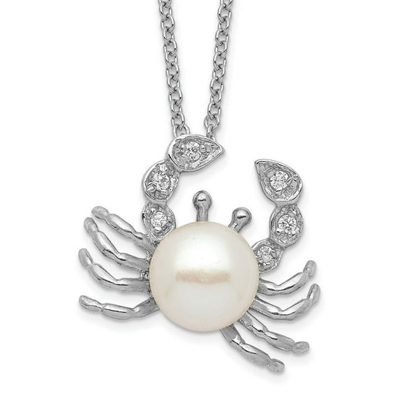 Auriga 925 Sterling Silver Rhodium-plated Freshwater Cultured Pearl and Brilliant-cut CZ Crab Necklace for Women 18"