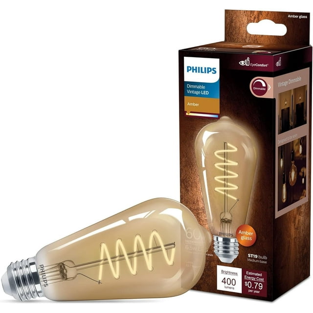 Bombilla LED Philips Vintage, color ámbar sin parpadeo, 6,5 W, E26, paquete de 1 unidad