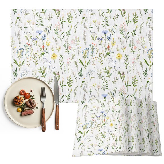 Spring Floral Placemats Set of 6, Watercolor Botanical Flower Washable Wipeable Table Mats for Dining Tables, Indoor Outdoor Kitchen Place Mats for Holiday Party Table Decor