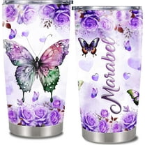 Butterfly Gifts for Women Girls Personalized Tumbler Custom Name Mom Grandma Nanny Travel Mug Insulated Cup with Lid Stainless Steel 20oz Purple Gift on Birthday Mother's Day