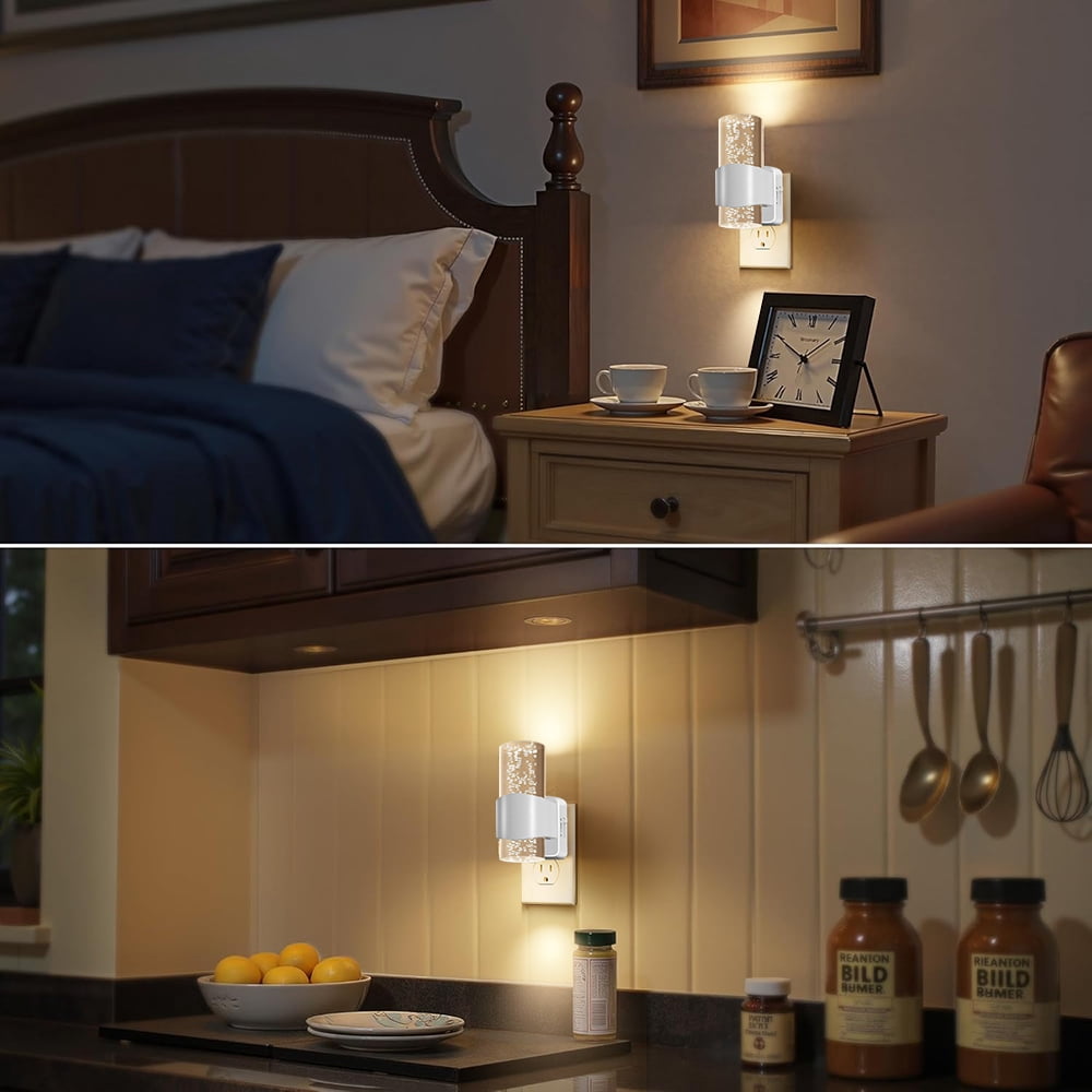 LED Night Light, 2 Pack 3000K Dimmable Night Lights Plug into Wall, Auto Dusk to Dawn Sensor Night Lights for Hallway Bedroom Stairway