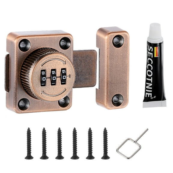Uxcell Cabinet Password Latch, Zinc Alloy Keyless Combination Lock 3-Digit Password Lock with Glue, Red