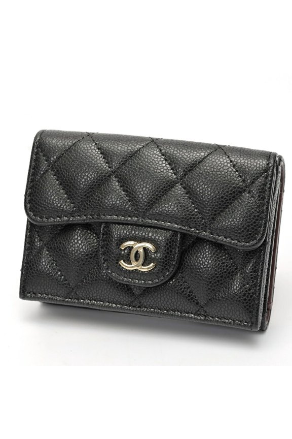 Pre-Owned CHANEL Matelasse Small Flap Wallet AP0230 Caviar Skin Black S-159737
