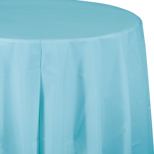 Pastel Blue Round Plastic Tablecloths, 3 Count