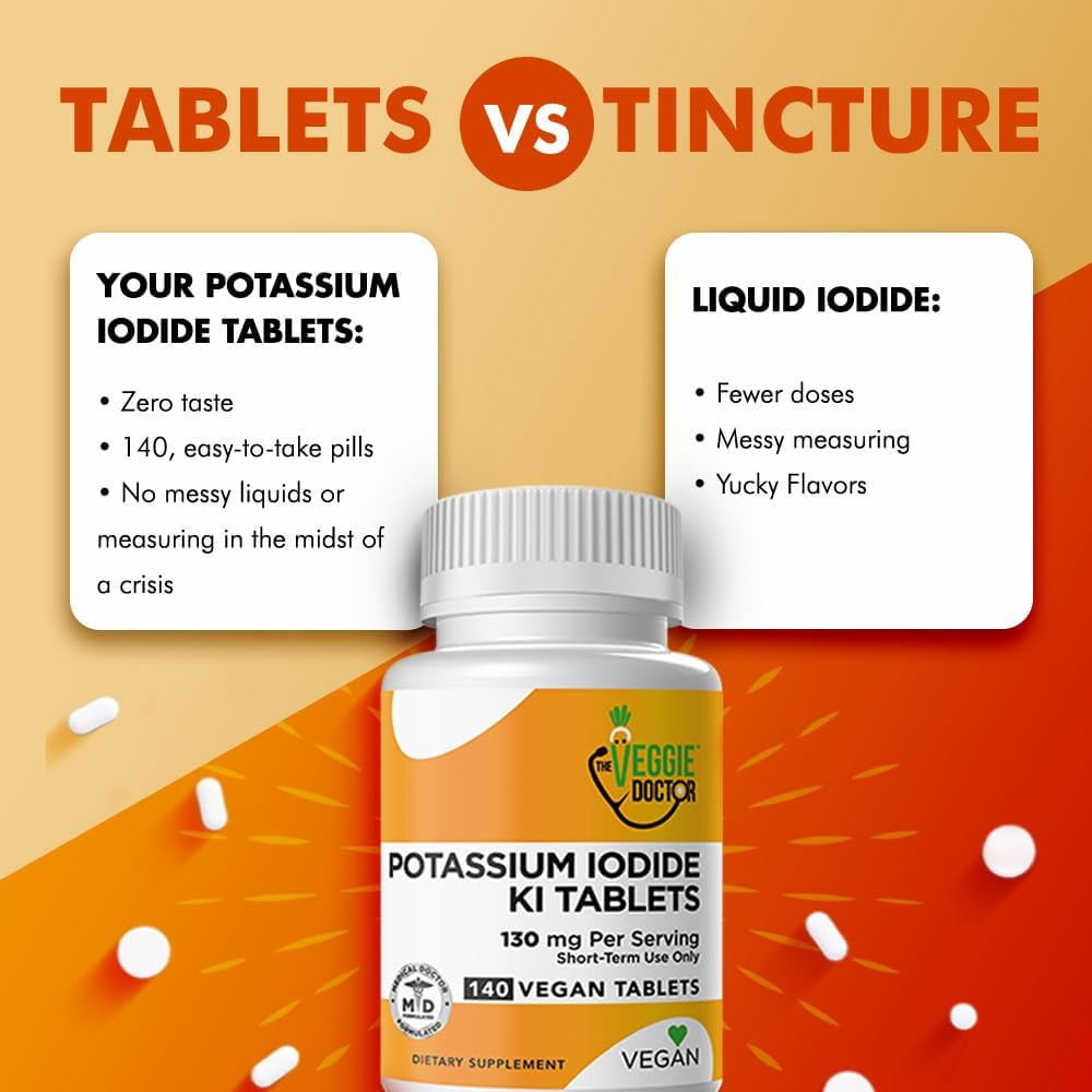 The Veggie Doctor Potassium Iodide 130mg – 140 Vegan Tablets – Iodine Supplement for Adults and Kids – USA-Made, Non-GMO, Gluten-Free