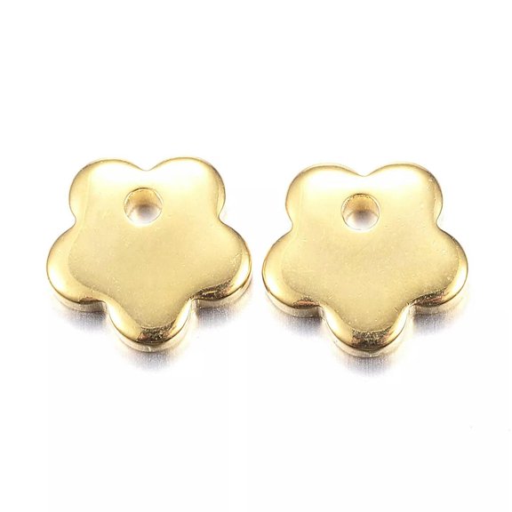 EOEMY 100Pcs Golden 304 Stainless Steel Mini Metal Charms Flower Smooth Pendants 7X7mm