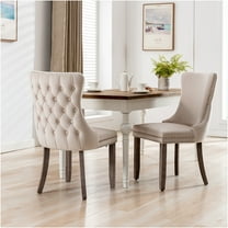 JERFIT Upholstered Wingback Dining Chairs, Velvet Accent Chairs with Nailhead Trim, High Back Support, Set of 2, Beige