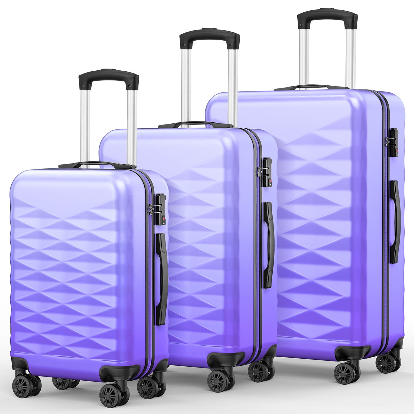 2PC Luggage Set,Lightweight Harshell 20" Carry-On & 28" Checked Suitcase with Spinner Wheels and TSA Lock,Purple