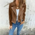 thumbnail image 2 of iHPH7 Suede Jacket Women Womens Jacket Cropped Jacket Fall Outfits Zip Up Jacket Fall Jacket Women's Activewear Coffee M, 2 of 5