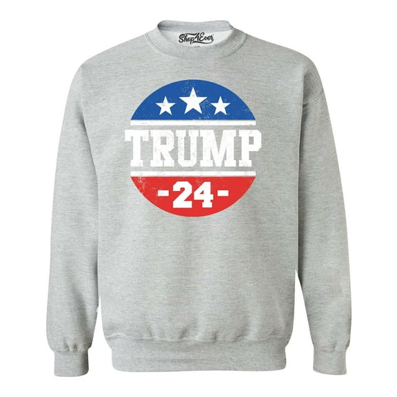 Shop4Ever Men's Donald Trump 24 Presidential Campaign Circle Star Crewneck Sweatshirt XXX-Large Sports Grey